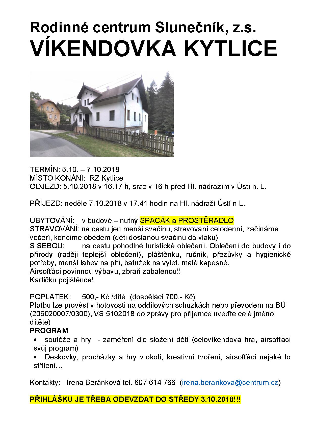 víkendovka Kytlice